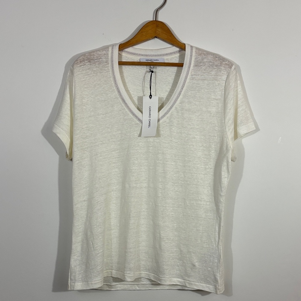 Gerard Darel Off-White V-Neck Short Sleeve Tee